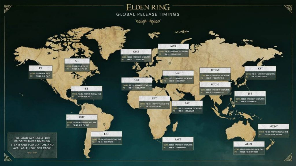 Elden Ring global release times