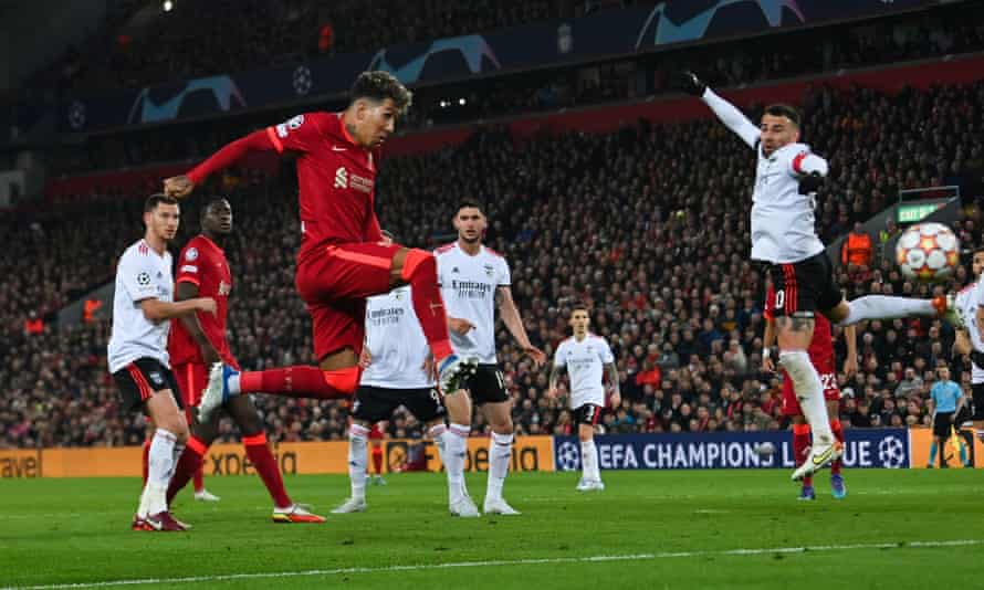 Roberto Firmino scores his second and third goal for Liverpool.