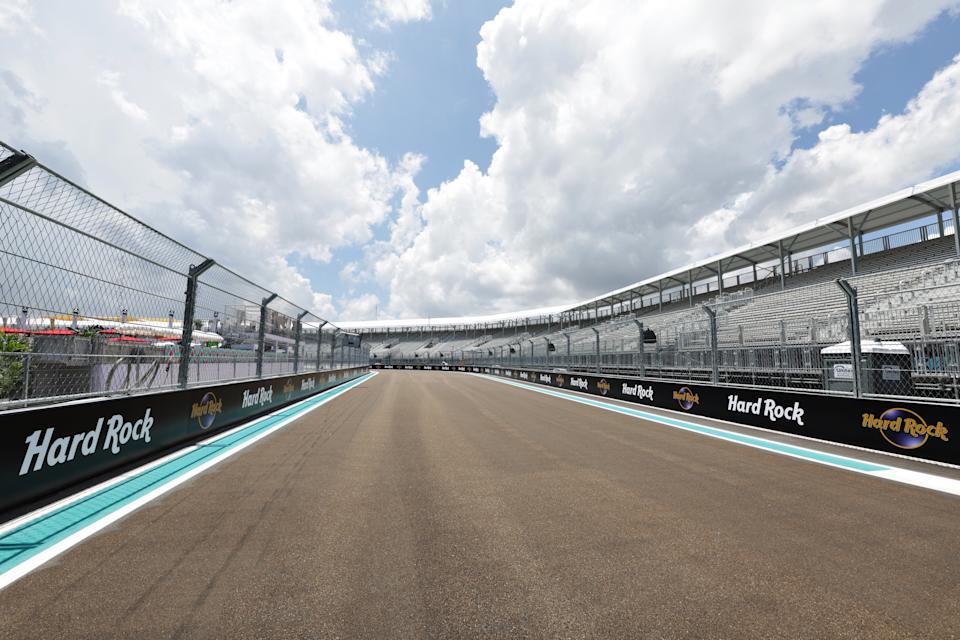 MIAMI, FL - May 4: A circuit overview during previews before the F1 Grand Prix in Miami at the Miami International Autodrome on May 4, 2022 in Miami, Florida.  (Photo by Mark Thompson/Getty Images)