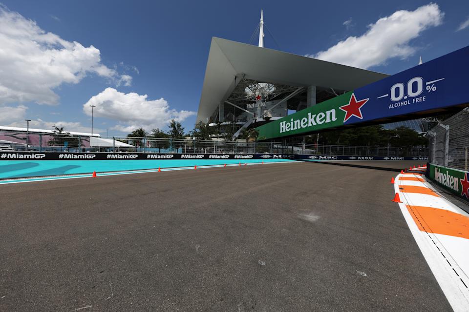MIAMI, FL - May 4: A general view of Hard Rock Stadium in the ring during previews before the F1 Grand Prix in Miami at the Miami International Autodrome on May 4, 2022 in Miami, Florida.  (Photo by Mark Thompson/Getty Images)