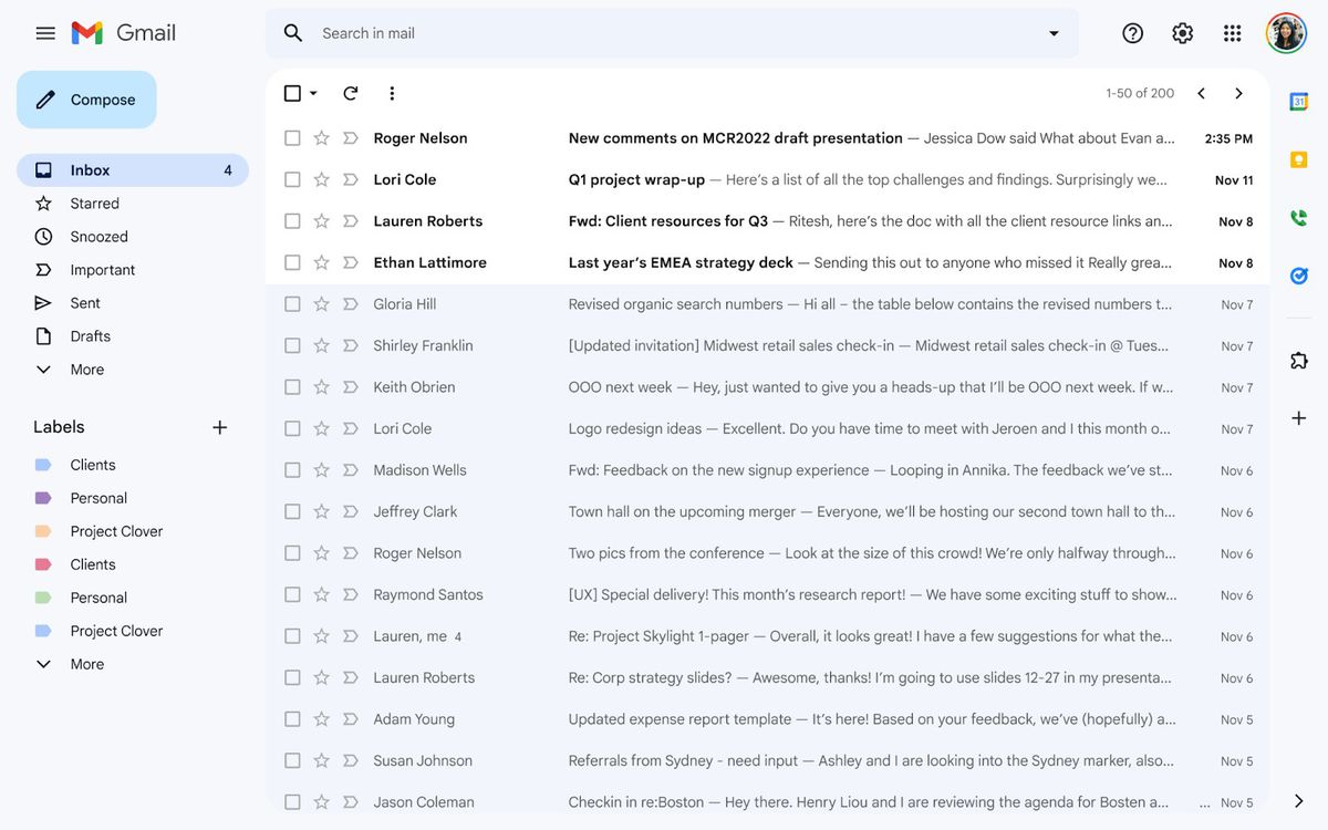 New Gmail user interface, with only Gmail and other apps disabled