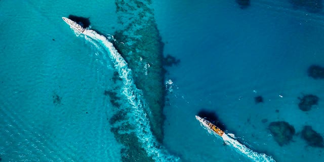 The Allen Exploration fleet appears in the waters of the Bahamas.
