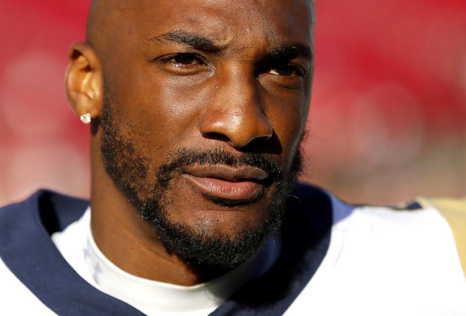 LOS ANGELES, CA - SEPTEMBER 29: Cornerback Aqib Talib #21 of the Los Angeles Rams left the field after the Rams lost 55-40 to the Tampa Bay Buccaneers at the Los Angeles Memorial Coliseum on September 29, 2019 in Los Angeles, California.  (Photo by Catherine Lutzi/Getty Images)