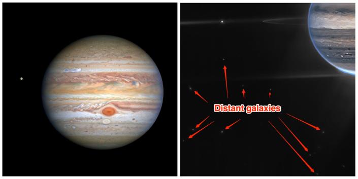 Blur spots in the background of Jupiter's web images are galaxies.