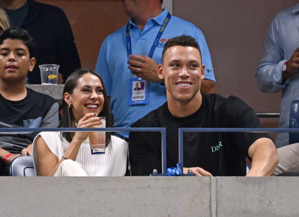 Aaron Judge and wife Samantha Prasek are playing a match at the US Open this week. 