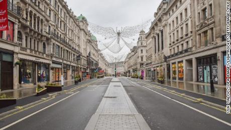 Regent Street in London during an epidemic lockdown.  The prime retail site is owned by Crown Estate.