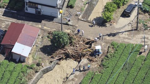 Wood and debris were swept away by Tropical Storm Talas in Shimada, Shizuoka Prefecture, Japan, on September 24, 2022.