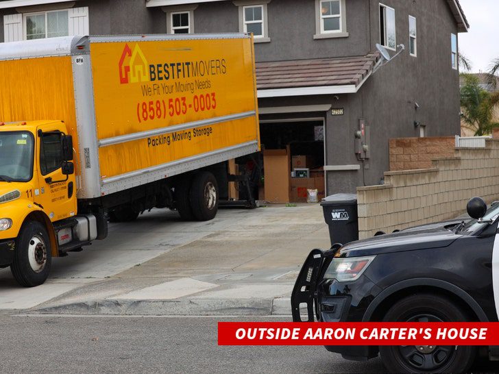 Moving Trucks Outside Aaron Carter's House