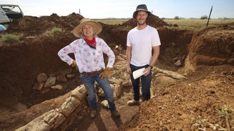 Fossil hunting enthusiasts Cassandra Prince with Espen Knutsen of the Queensland Museum.