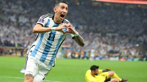 Di Maria celebrates after scoring Argentina's second goal against France in the World Cup Final.